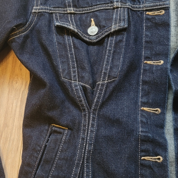 Current/Elliott 0 xs Denim Jacket Dark Wash Blue Pleated Trucker Western - Picture 8 of 8